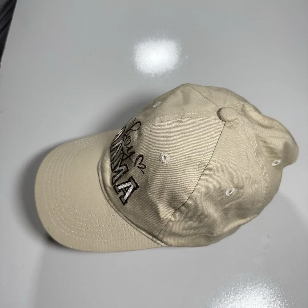 Beige Cotton Adjustable Baseball Cap Embroidered 